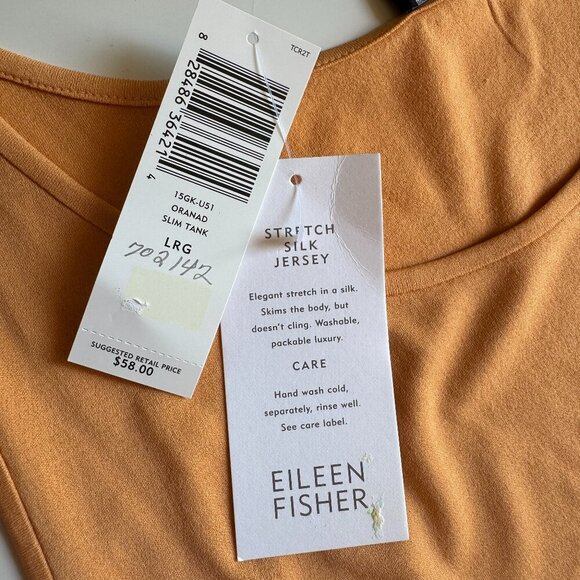 NWT Eileen Fisher 100% Silk Slim Fit Tank Top Size Large Orange - Picture 2 of 5
